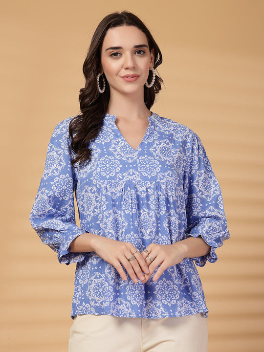 Gipsy Blue Printed Rayon Tunic