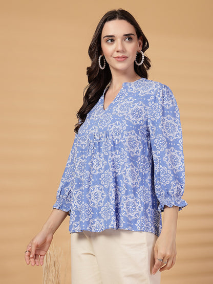 Gipsy Blue Printed Rayon Tunic