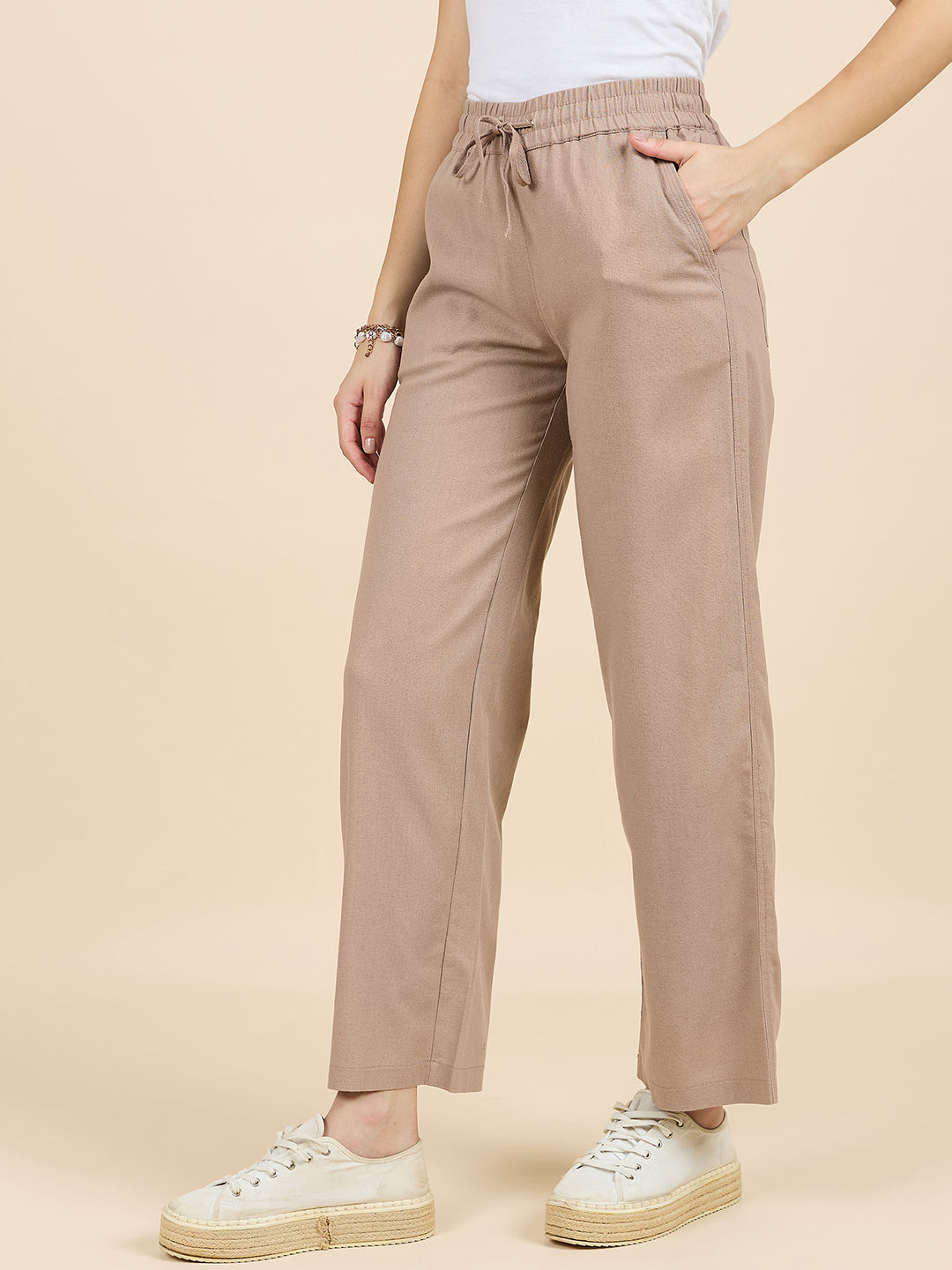 Gipsy Woman Bottom Wear Pant Regular Fit  Cotton/Poly Khaki