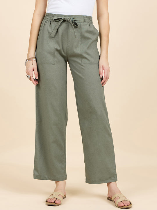 Gipsy Woman Bottom Wear Pant Regular Fit  Cotton/Poly Olive