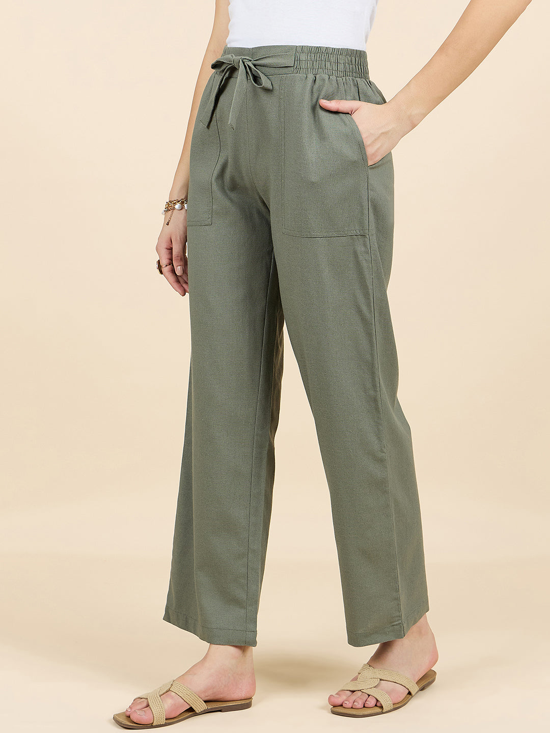 Gipsy Woman Bottom Wear Pant Regular Fit  Cotton/Poly Olive