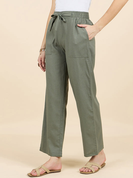 Gipsy Woman Bottom Wear Pant Regular Fit  Cotton/Poly Olive