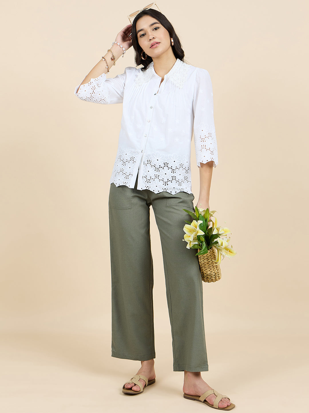 Gipsy Woman Bottom Wear Pant Regular Fit  Cotton/Poly Olive