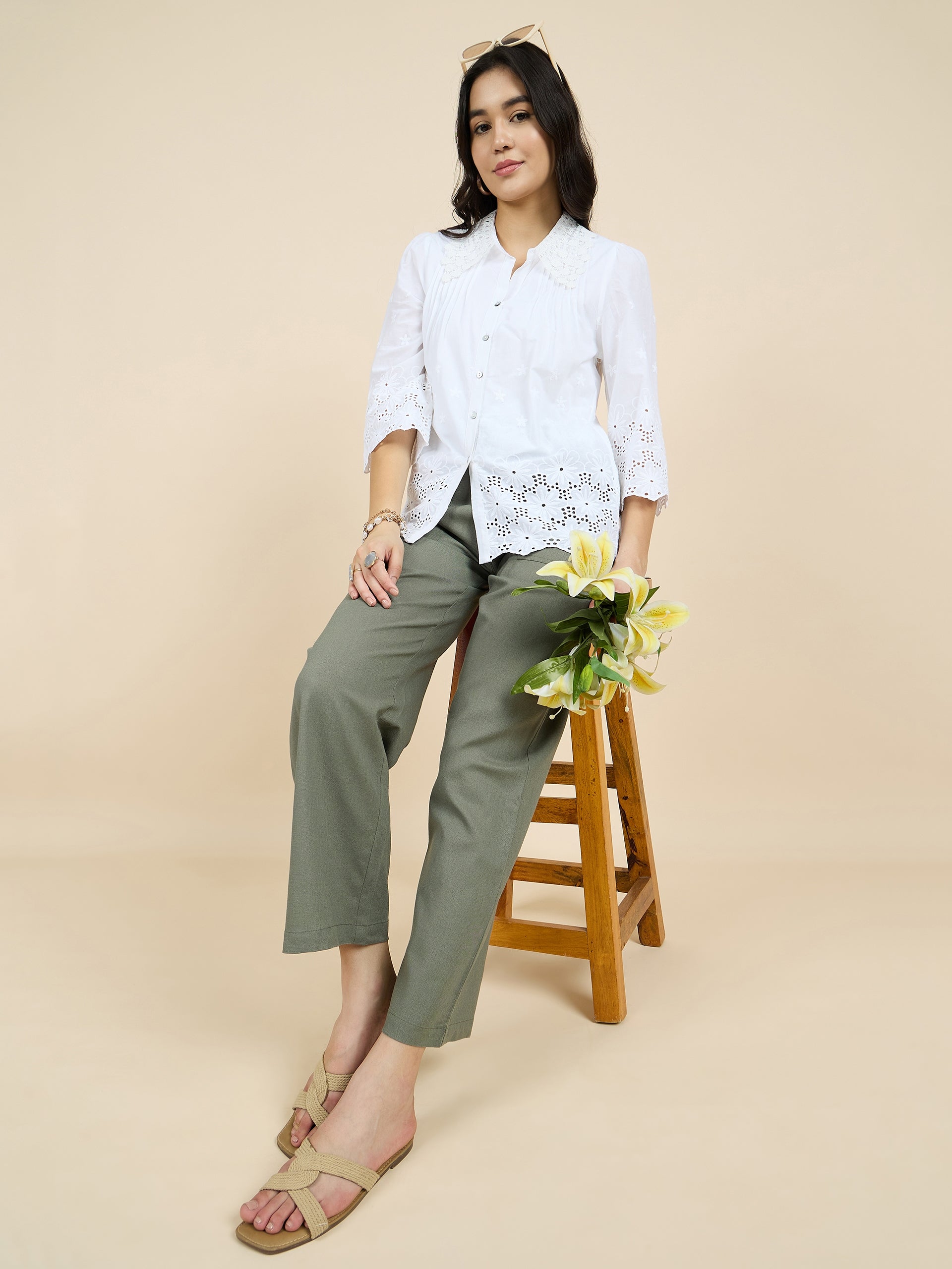 Gipsy Woman Bottom Wear Pant Regular Fit  Cotton/Poly Olive