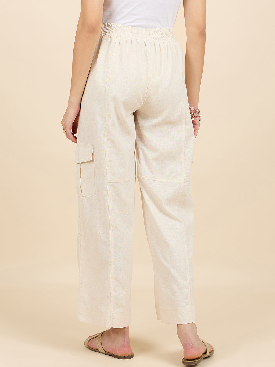 Gipsy Woman Bottom Wear Pant Regular Fit  Linen Beige