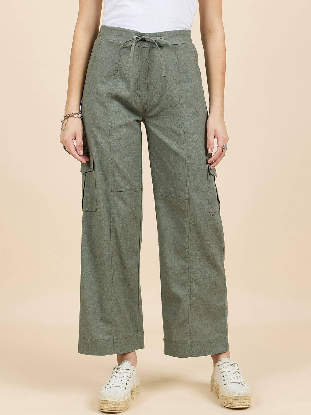 Gipsy Woman Bottom Wear Pant Regular Fit  Linen Olive