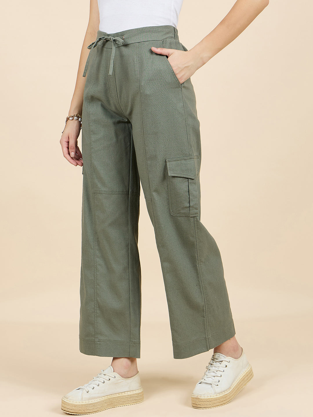 Gipsy Woman Bottom Wear Pant Regular Fit  Linen Olive