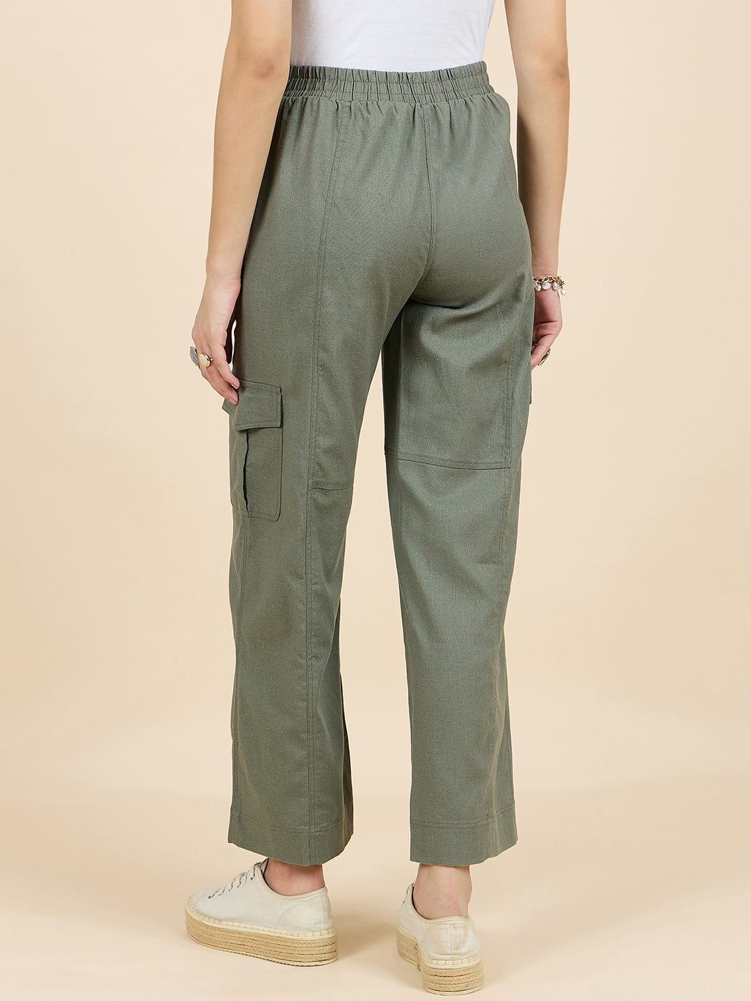 Gipsy Woman Bottom Wear Pant Regular Fit  Linen Olive