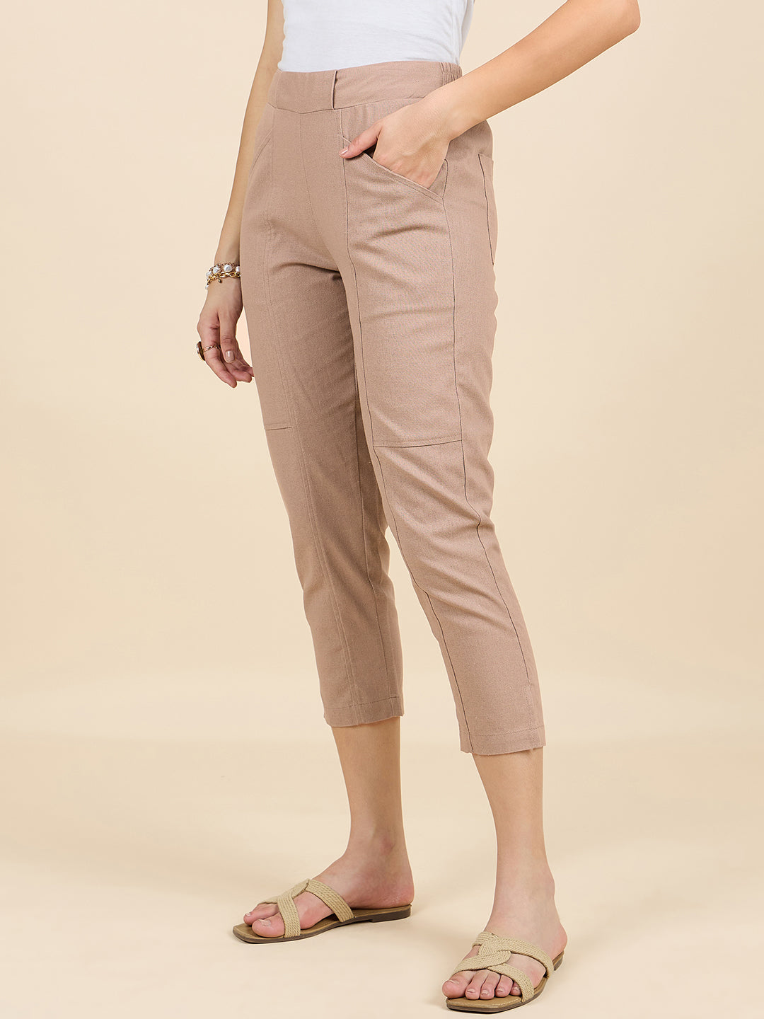 Gipsy Woman Bottom Wear Pant Regular Fit  Linen Khaki