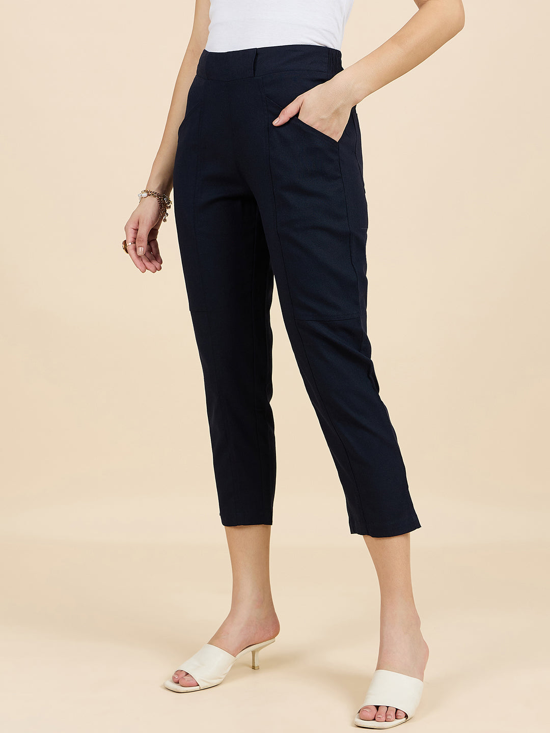 Gipsy Woman Bottom Wear Pant Regular Fit  Linen Navy