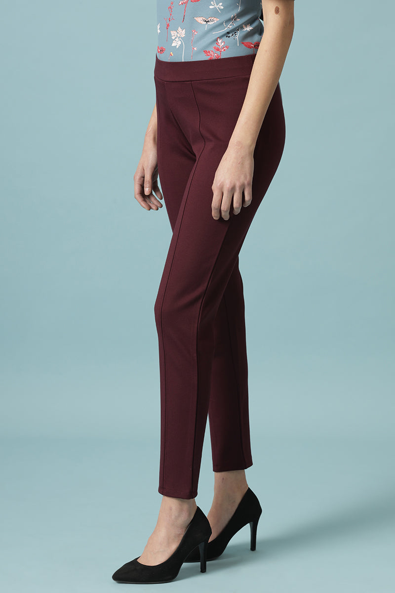 Wine Ankle Length Mid-Rise Jegging