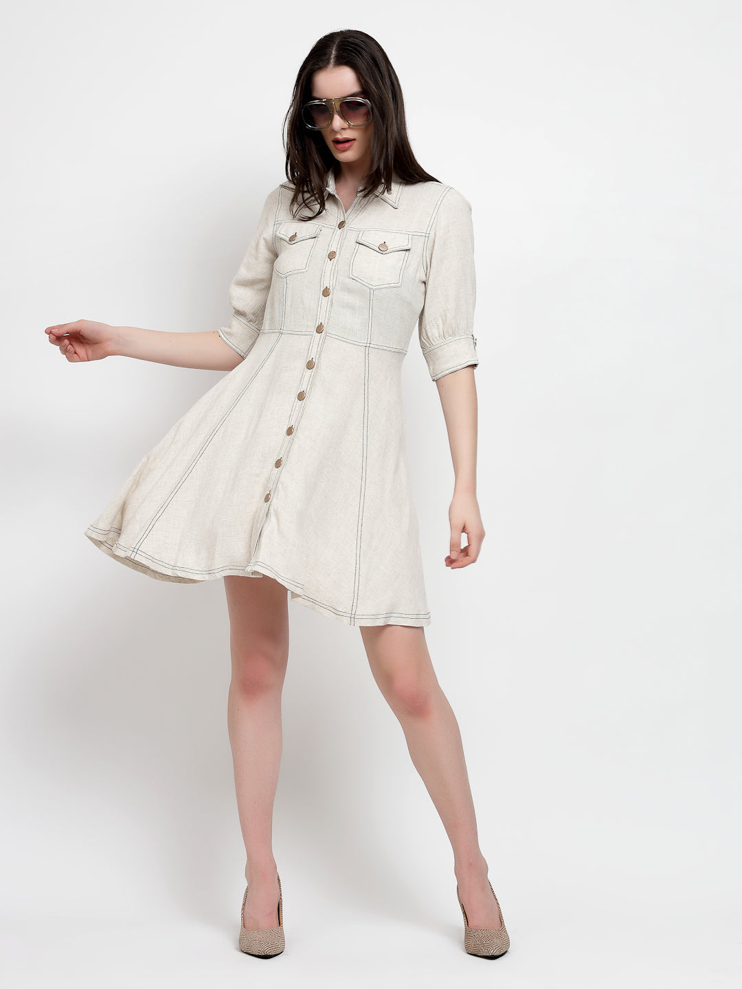 Gipsy Cream Net Linen Dress