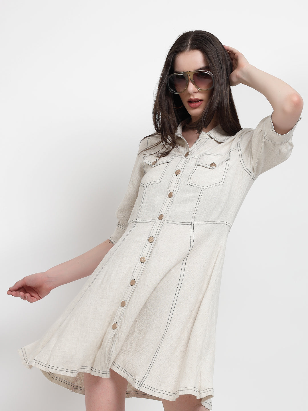 Gipsy Cream Net Linen Dress
