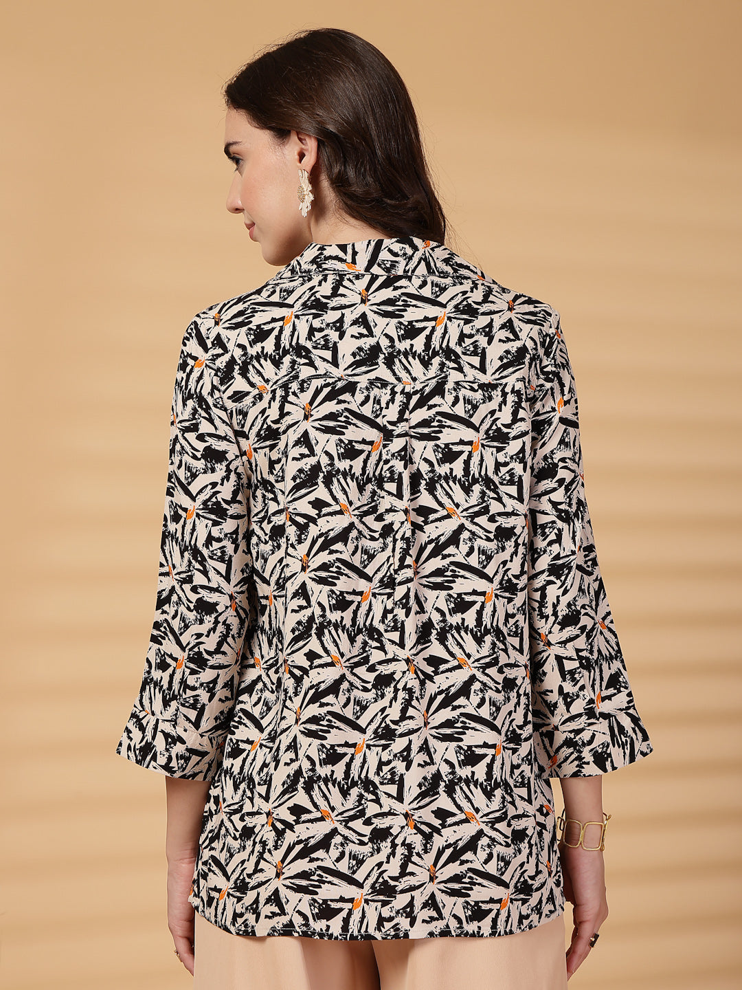 Gipsy Beige & Black Printed Rayon Tunic