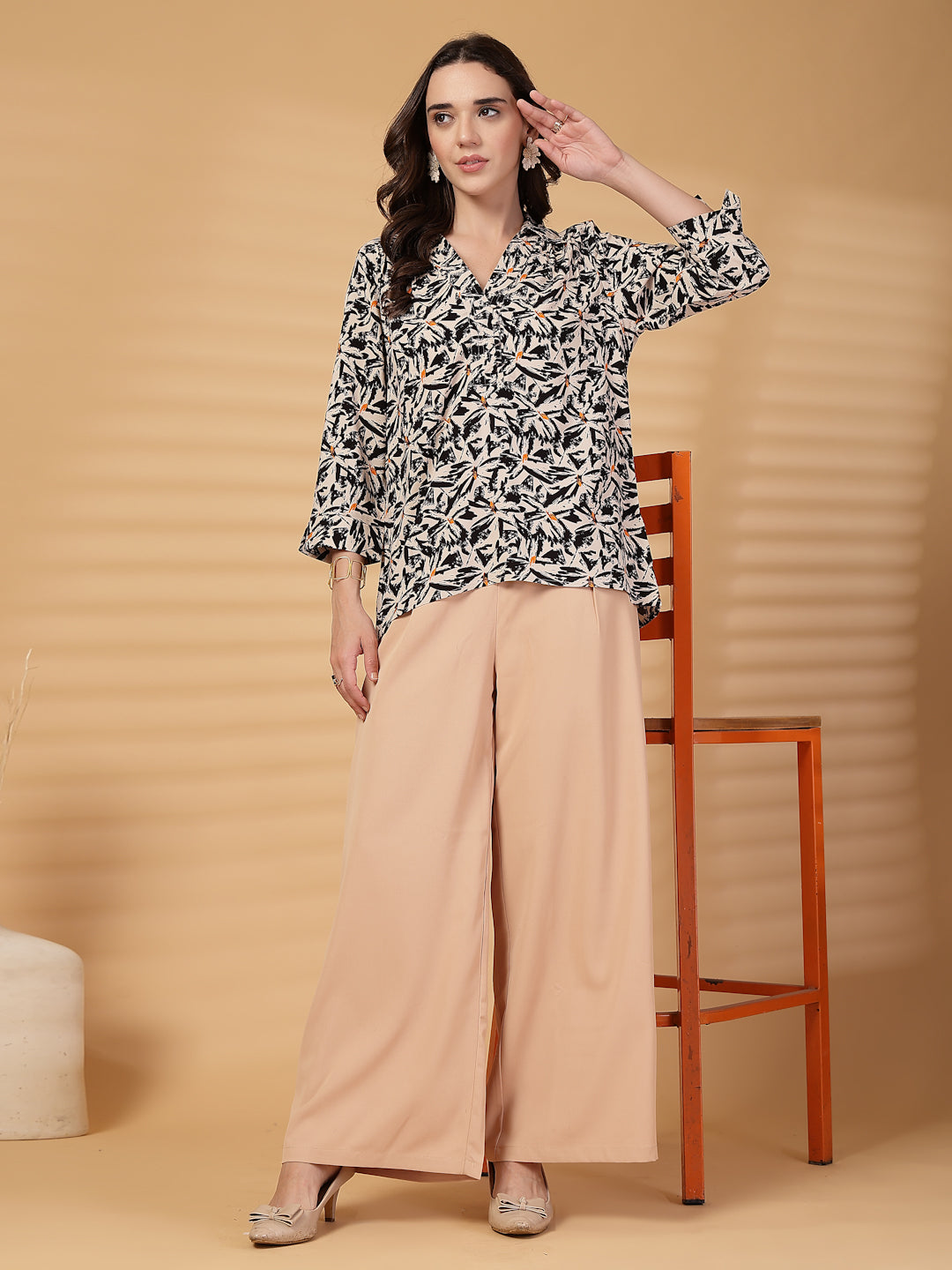 Gipsy Beige & Black Printed Rayon Tunic
