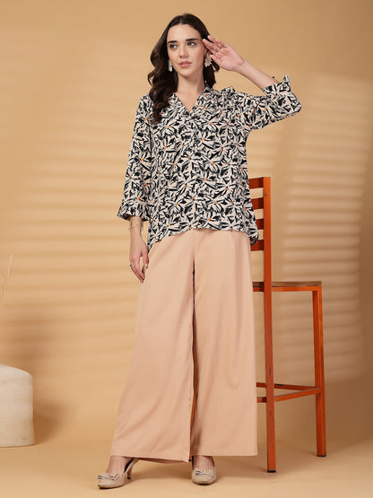 Gipsy Beige & Black Printed Rayon Tunic