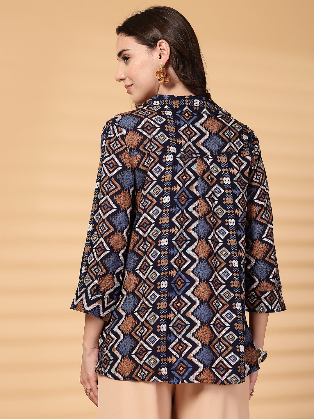 Gipsy Navy Geometric Printed Rayon Tunic
