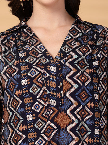 Gipsy Navy Geometric Printed Rayon Tunic