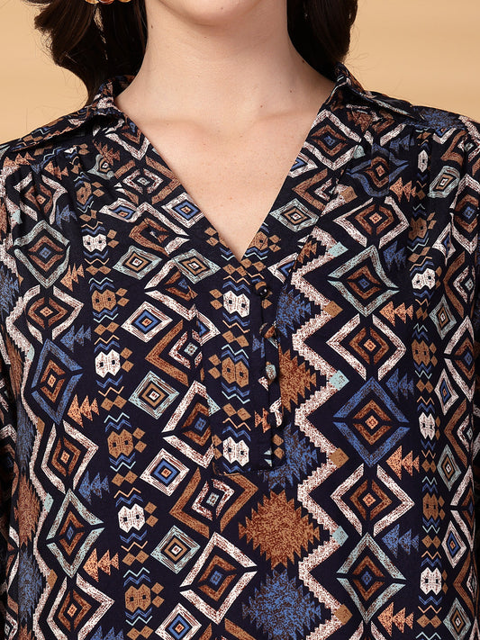 Gipsy Navy Geometric Printed Rayon Tunic