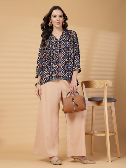 Gipsy Navy Geometric Printed Rayon Tunic