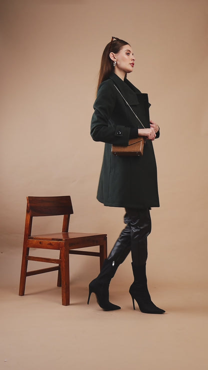 Gipsy Women Funnel Collar Straight Full Sleeve Synthetics Fabric Olive Coat