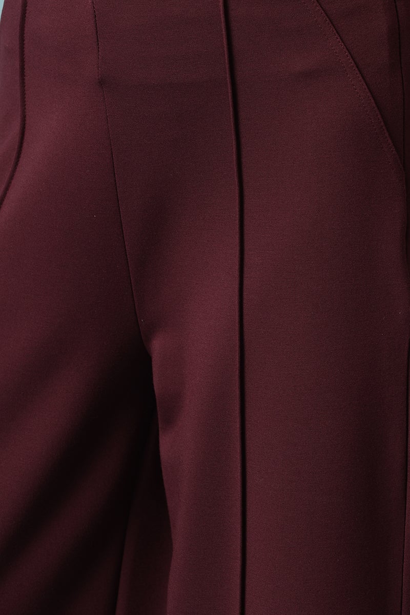 Wine Ankle Length Solid Rayon Culottes