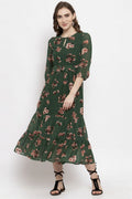 Gipsy Dark Green Floral Georgette Dress