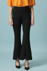 Black Solid Synthatic Bootcut Jegging