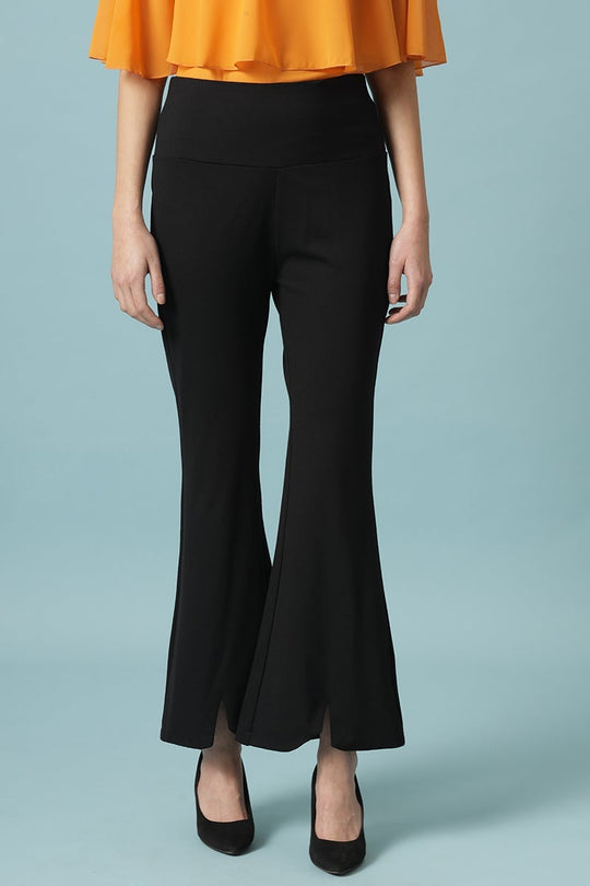 Black Solid Synthatic Bootcut Jegging