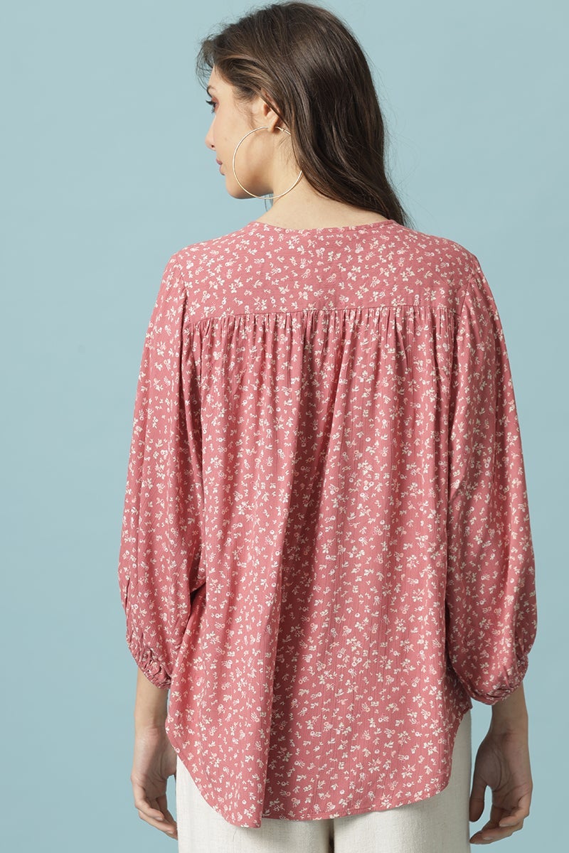 Peach Medium Length Round Neck Cotton Tunic
