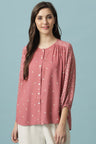 Peach Medium Length Round Neck Cotton Tunic