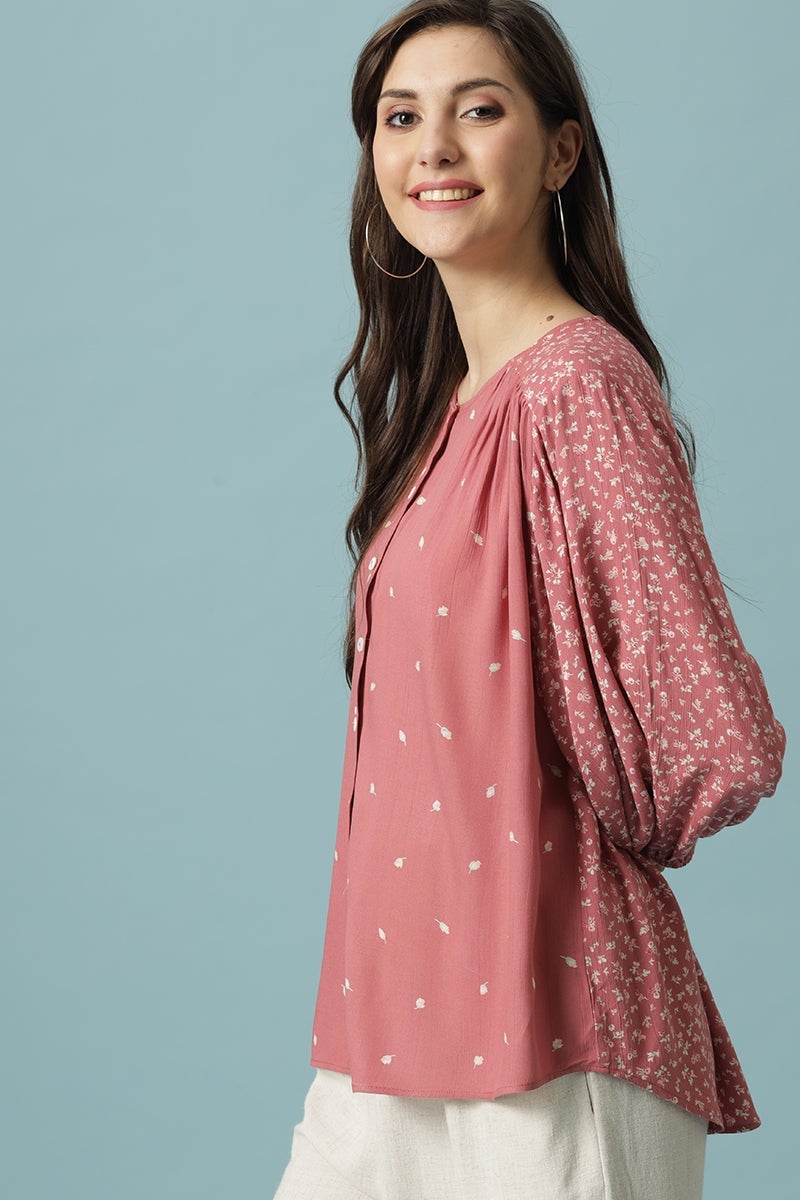 Peach Medium Length Round Neck Cotton Tunic