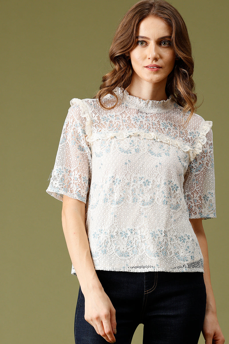 Gipsy Cream Fashion Net Fabric Blouse