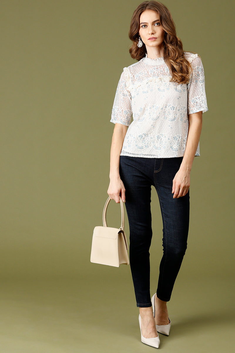 Gipsy Cream Fashion Net Fabric Blouse