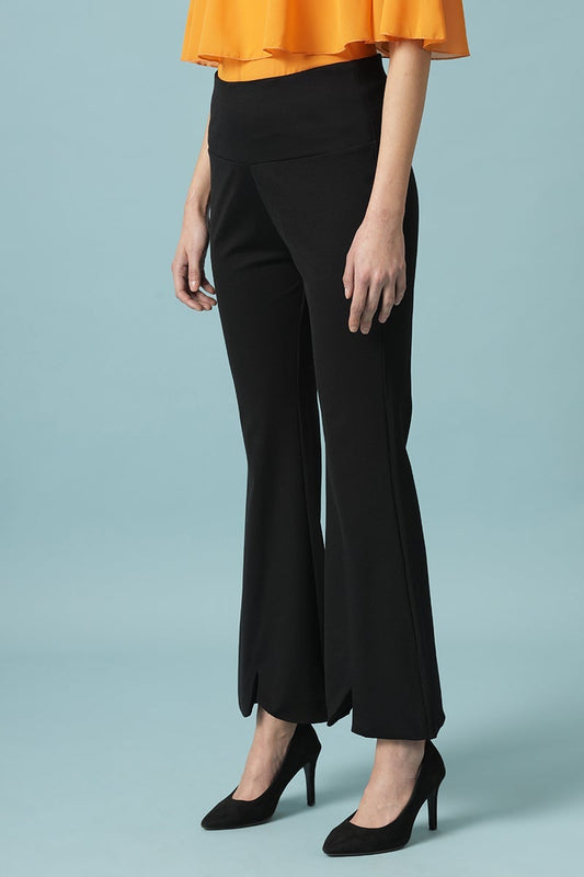 Black Solid Synthatic Bootcut Jegging