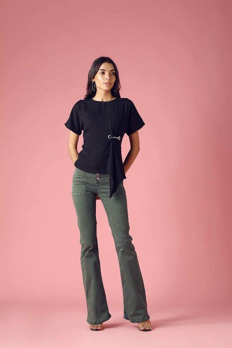 GIPSY Womens Round Neck Solid Top