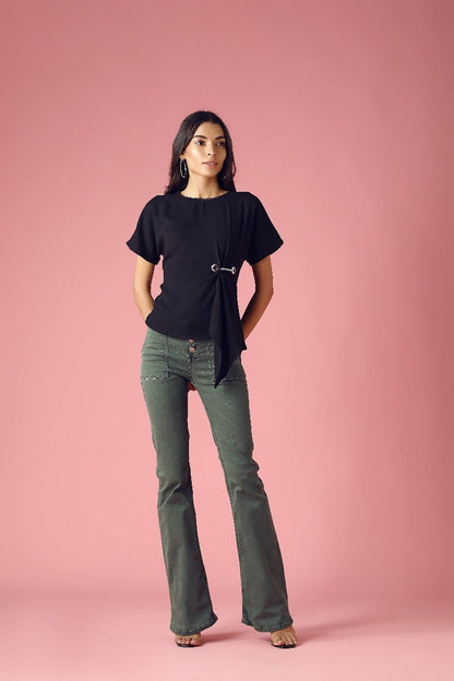 GIPSY Womens Round Neck Solid Top