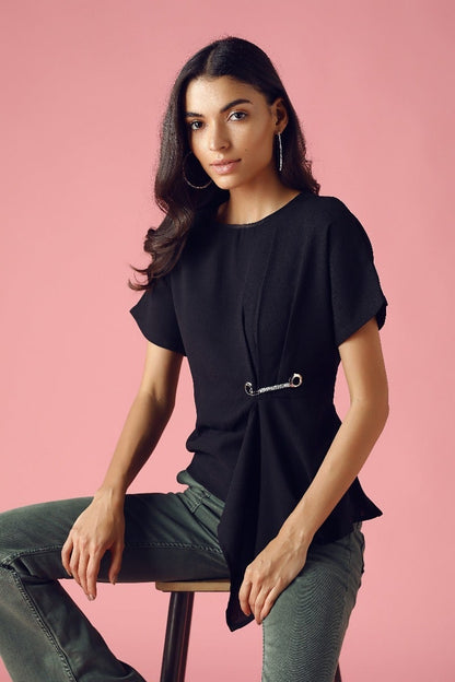 GIPSY Womens Round Neck Solid Top