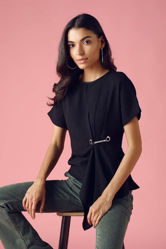 GIPSY Womens Round Neck Solid Top