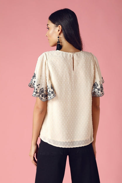 GIPSY Womens Round Neck Embroidered Top