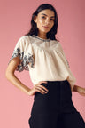 GIPSY Womens Round Neck Embroidered Top