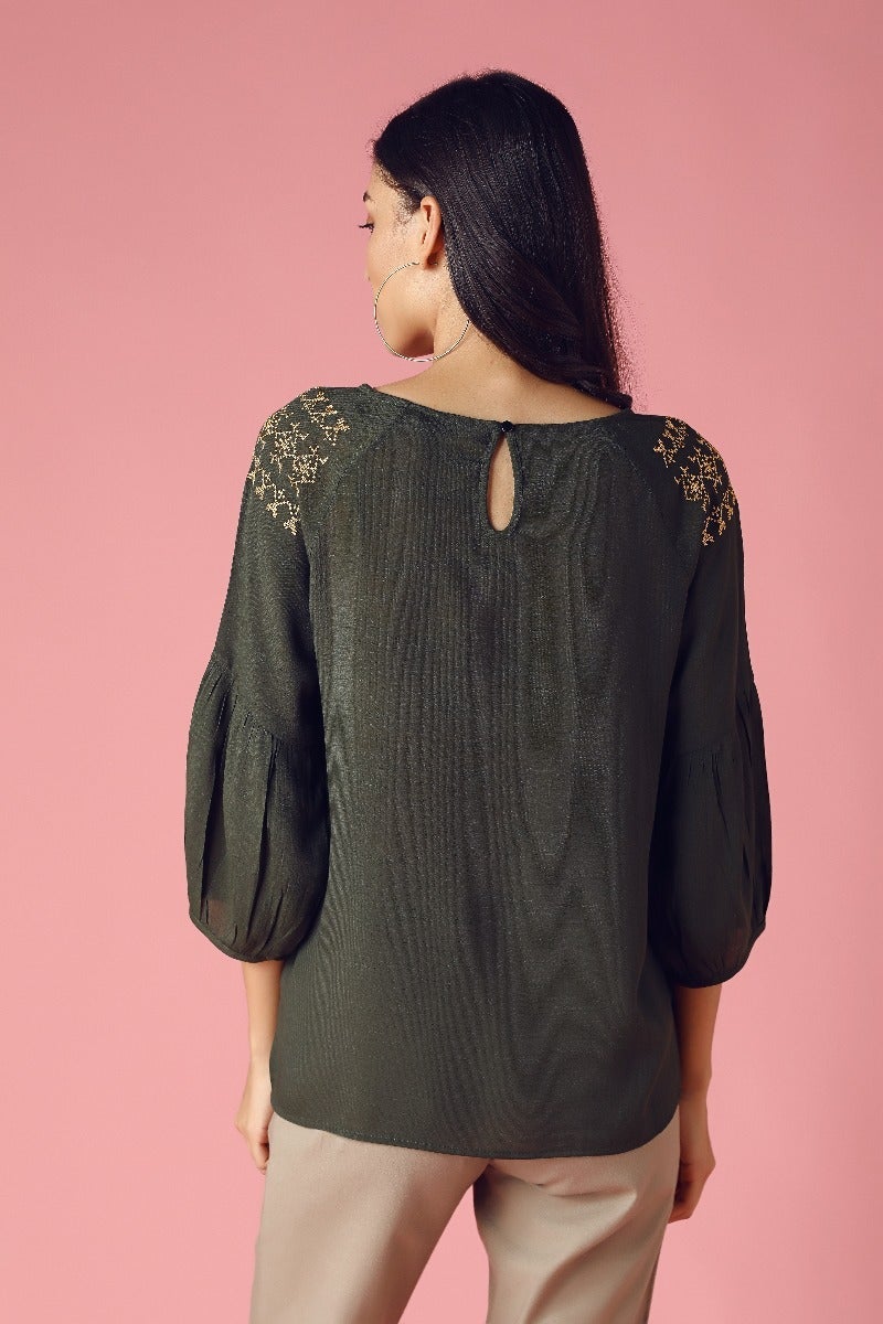 GIPSY Womens Round Neck Embroidery Top