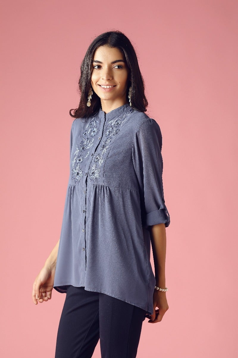 GIPSY Womens Mandarin Collar Embellished Tunic