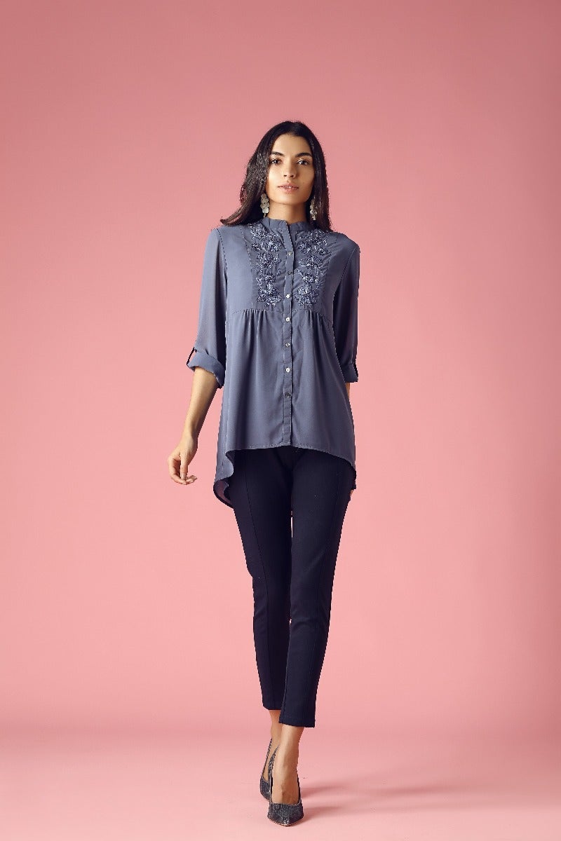 GIPSY Womens Mandarin Collar Embellished Tunic