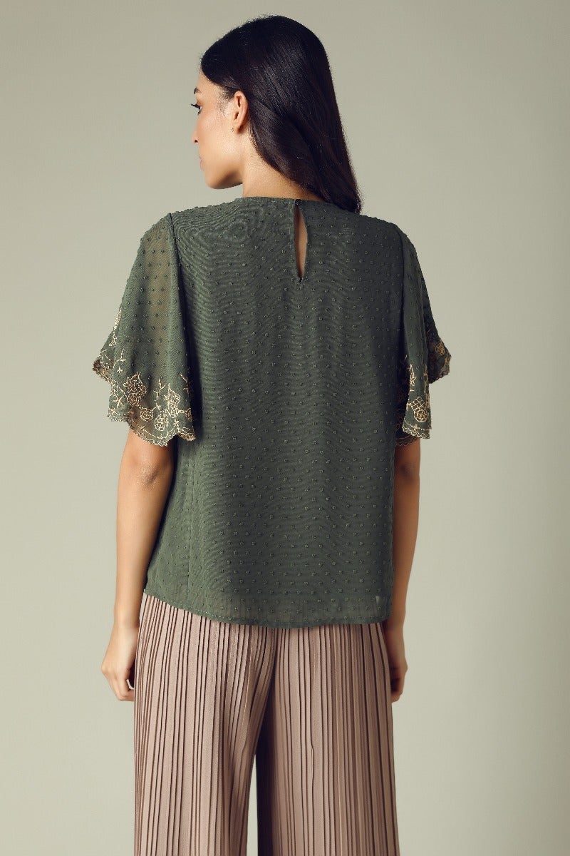 GIPSY Womens Round Neck Embroidery Top