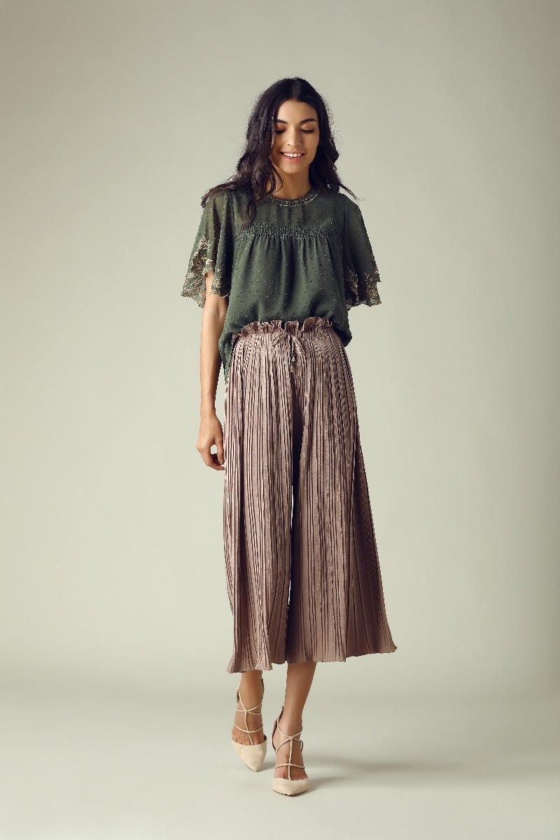 GIPSY Womens Round Neck Embroidery Top