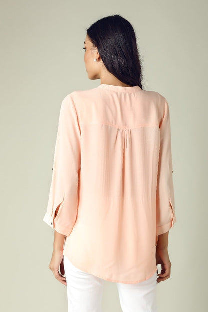 GIPSY Womens Mandarin Collar Solid Tunic