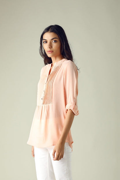 GIPSY Womens Mandarin Collar Solid Tunic