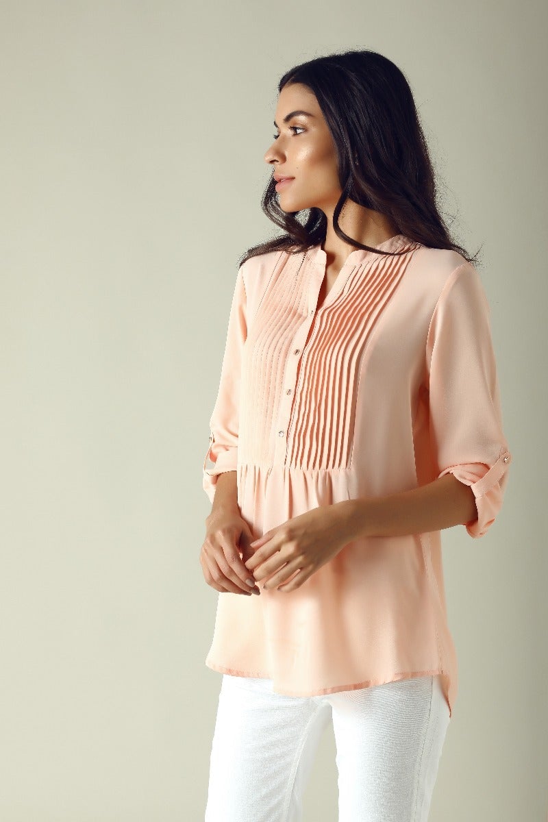 GIPSY Womens Mandarin Collar Solid Tunic