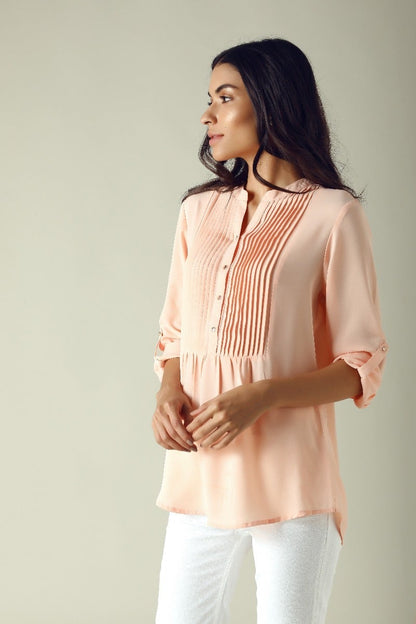 GIPSY Womens Mandarin Collar Solid Tunic